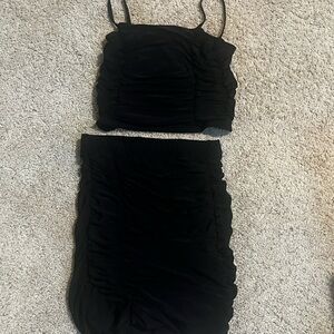Elegant Black Ruched Skirt Set